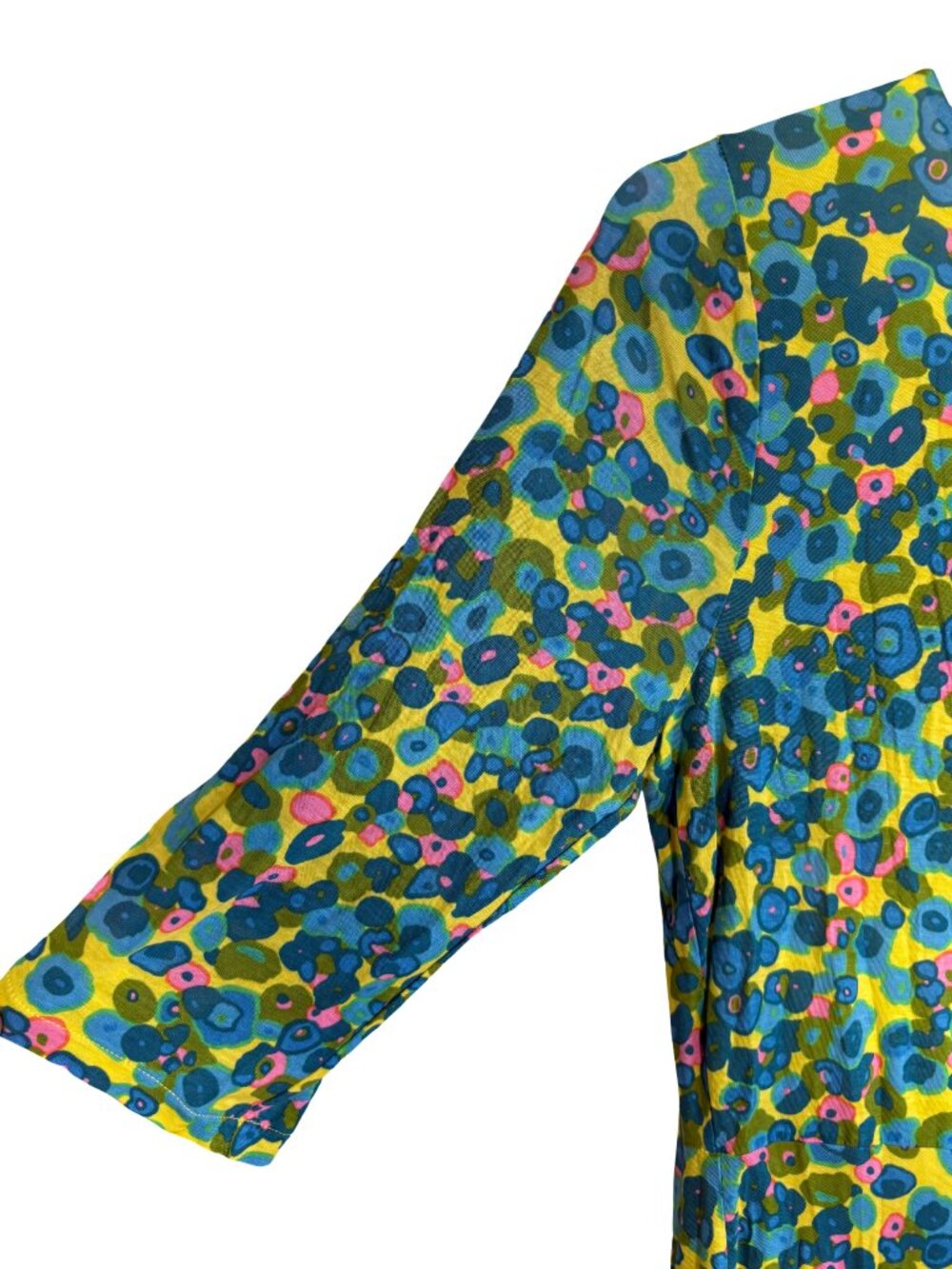 Boden Sophia Floral Jersey Sheath Dress Women Yellow Blue Pink 3/4 Sleeve US 12L - Picture 3 of 9